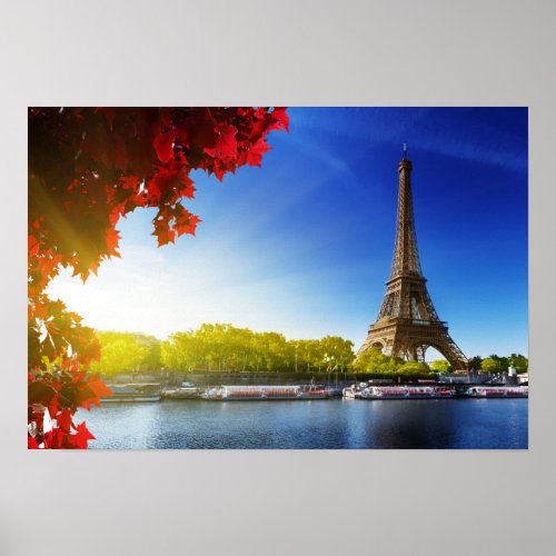 Seine In Paris With Eiffel Tower In Autumn Time Poster