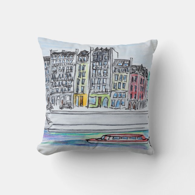 Seine River | Ile Saint-Louis, Paris Throw Pillow (Front)
