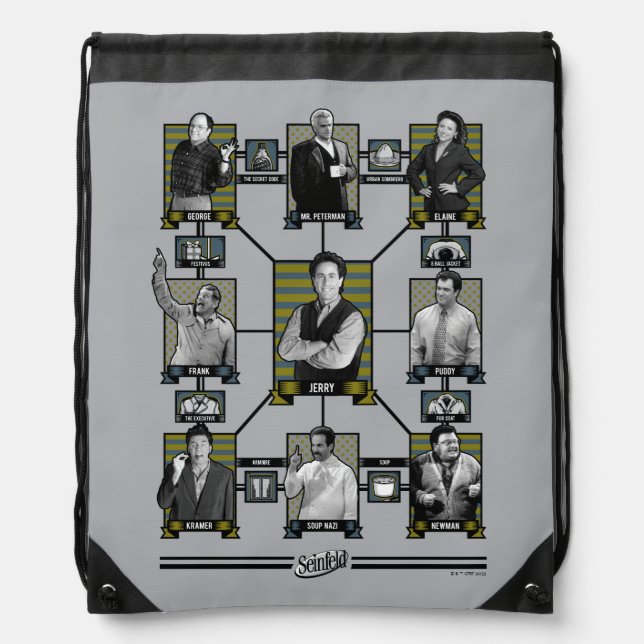 Seinfeld | Character Relationship Chart Drawstring Bag (Front)