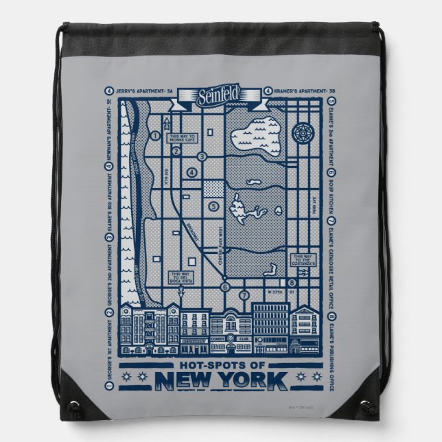 Seinfeld | Hot Spots of New York Map Drawstring Bag (Front)