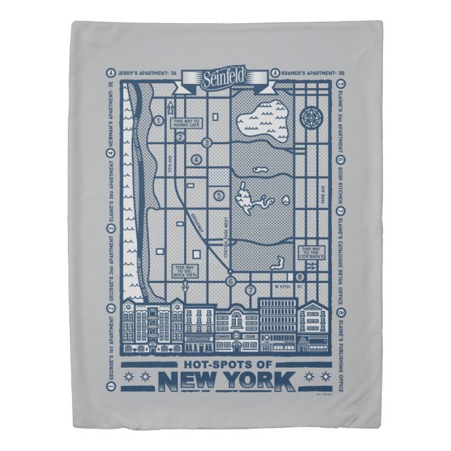 Seinfeld | Hot Spots of New York Map Duvet Cover (Front)