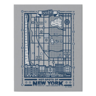 Seinfeld Hot Spots of New York Map Faux Canvas Print