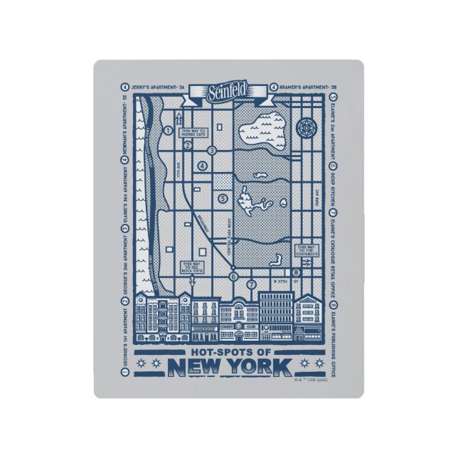 Seinfeld | Hot Spots of New York Map Metal Print (Front)
