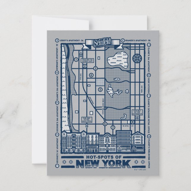 Seinfeld | Hot Spots of New York Map Note Card (Front)