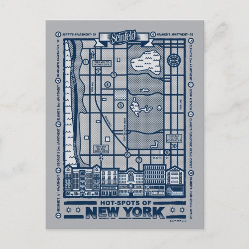 Seinfeld  Hot Spots of New York Map Postcard