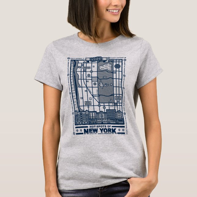 Seinfeld | Hot Spots of New York Map T-Shirt (Front)