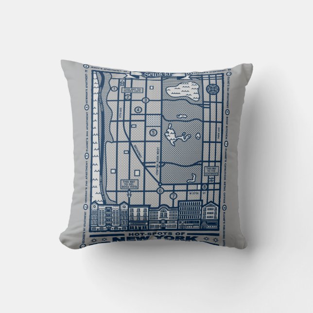 Seinfeld | Hot Spots of New York Map Throw Pillow (Front)