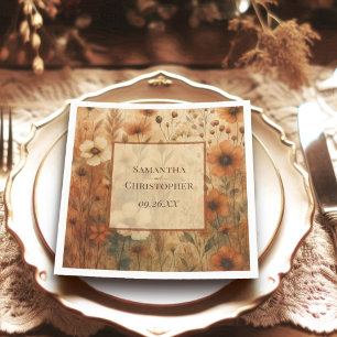 Seinna Boho Watercolor Wildflowers Elegant Wedding Napkins