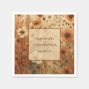 Seinna Boho Watercolor Wildflowers Elegant Wedding Napkins