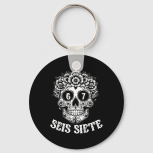 Seis Siete Mexican Los Muertos Calaveras Skull 67 Keychain