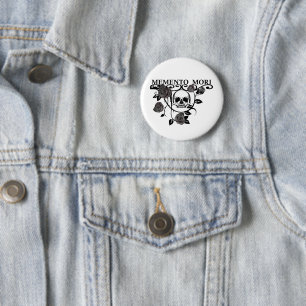Seize the Day - Black Roses - Memento Mori Skull Button