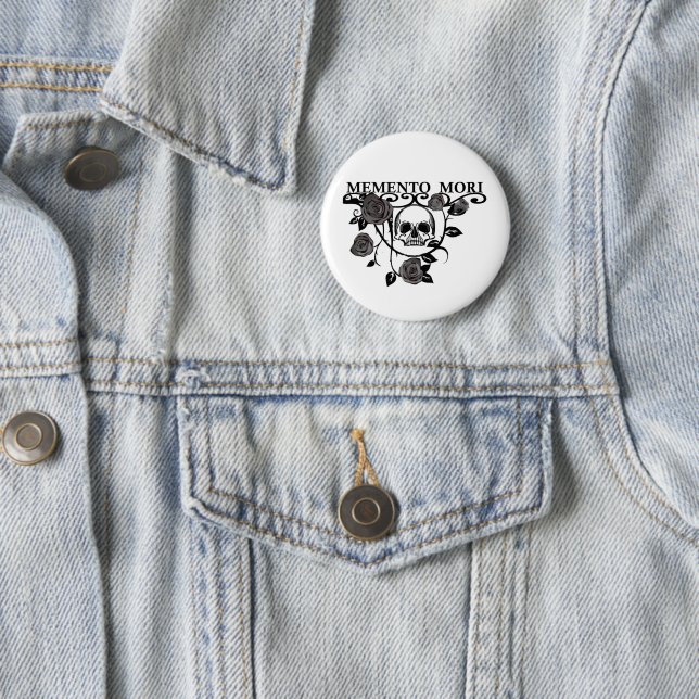 Seize the Day - Black Roses - Memento Mori Skull Button (In Situ)