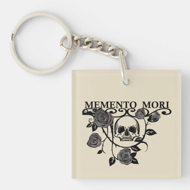 Seize the Day - Black Roses - Memento Mori Skull Keychain (Front)