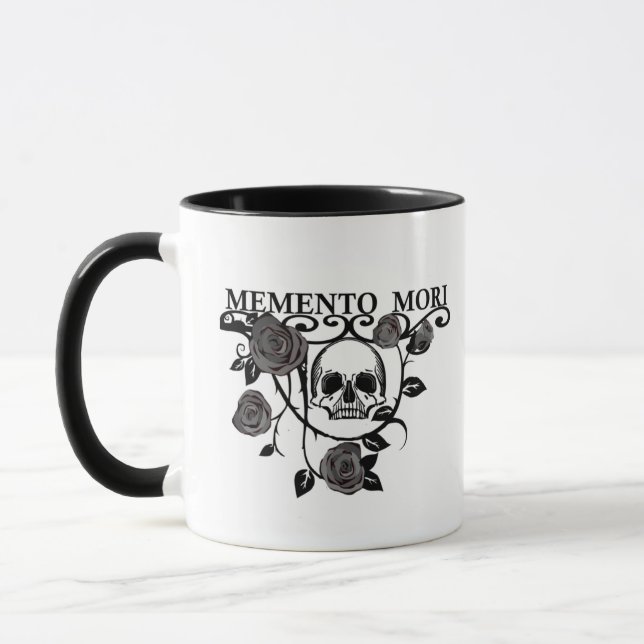 Seize the Day - Black Roses - Memento Mori Skull Mug (Left)