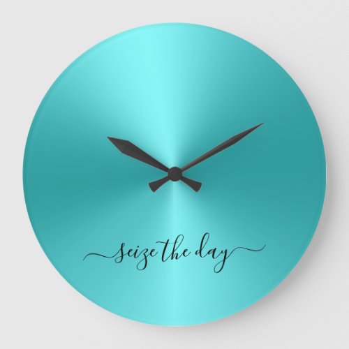 Seize The Day Mint Green Metallic Style Acrylic Large Clock