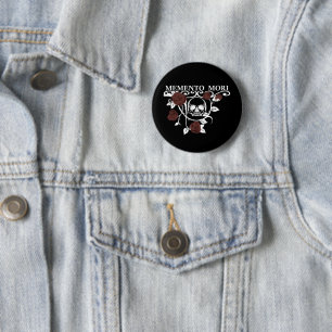 Seize the Day - Red Roses - Memento Mori Skull Button