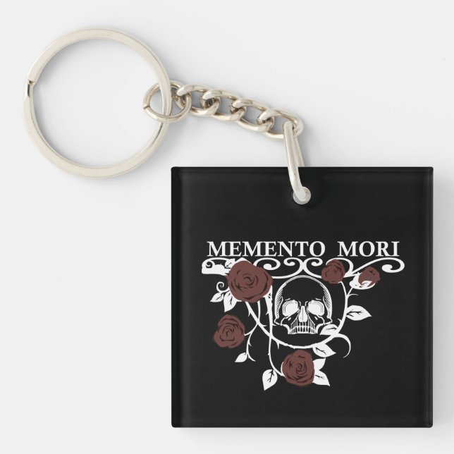 Seize the Day - Red Roses - Memento Mori Skull Keychain (Front)