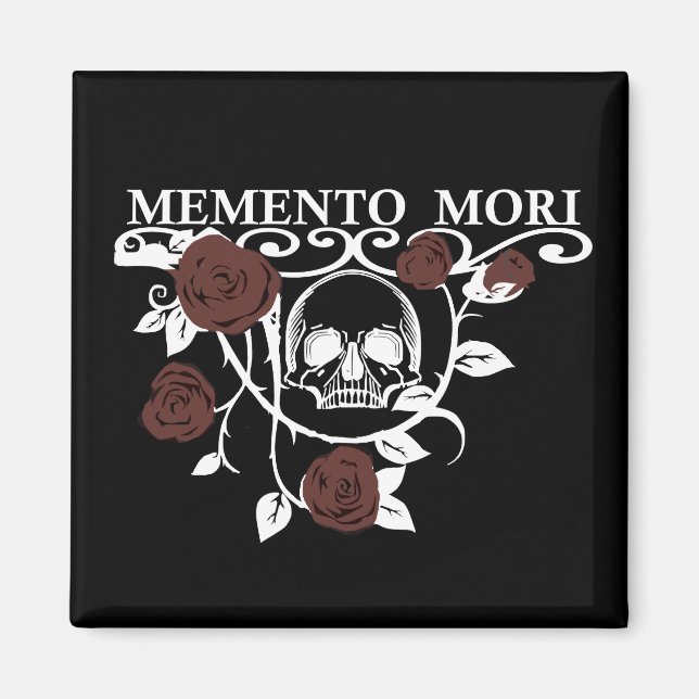 Seize the Day - Red Roses - Memento Mori Skull Magnet (Front)