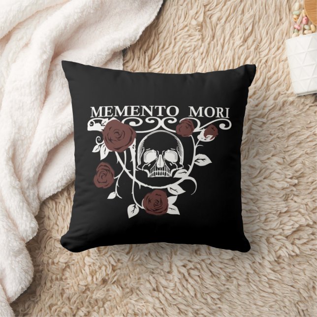 Seize the Day - Red Roses - Memento Mori Skull Throw Pillow (Blanket)