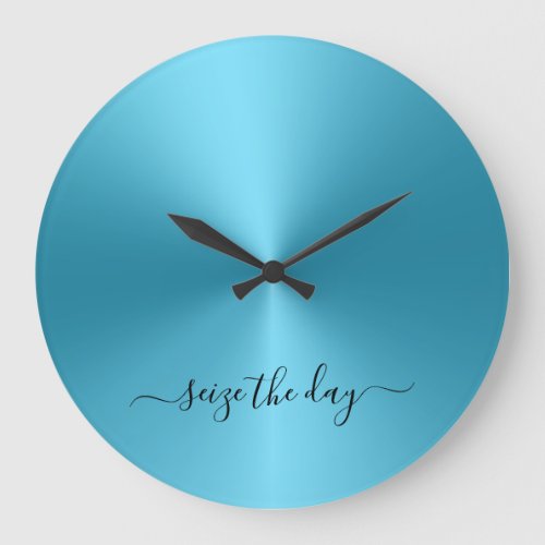 Seize The Day Sky Blue Metallic Style Acrylic Large Clock