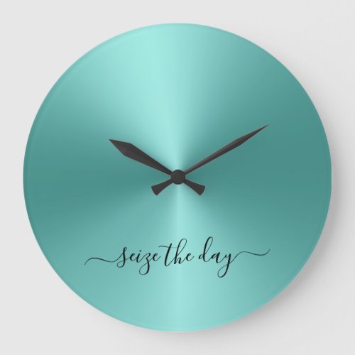 Seize The Day Turquoise Metallic Style Acrylic Large Clock