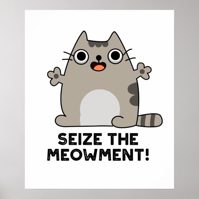 Seize The Meow-ment Funny Positive Cat Pun  Poster (Front)