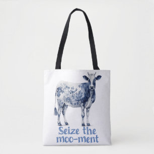 "Seize the Moo-ment" Custom Monogram Tote Bag