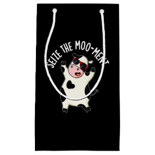 Seize The Mooment Funny Cow Pun Dark BG Small Gift Bag