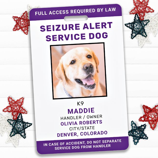 Seizure Alert Personalized Service Dog ID Photo Badge (Creator Uploaded)