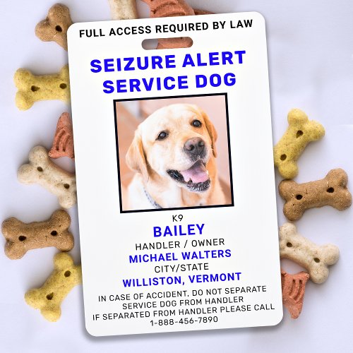Seizure Alert Service Dog Photo ID Badge