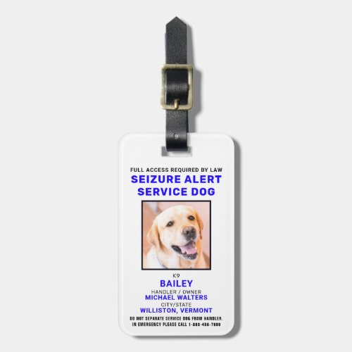 Seizure Alert Service Dog Photo ID Badge Luggage Tag