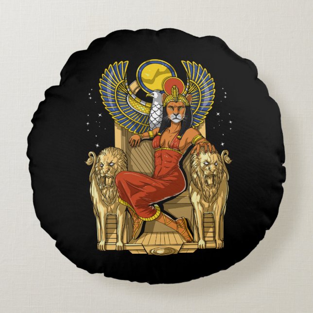 Sekhmet Egyptian Lioness Goddess Round Pillow (Front)