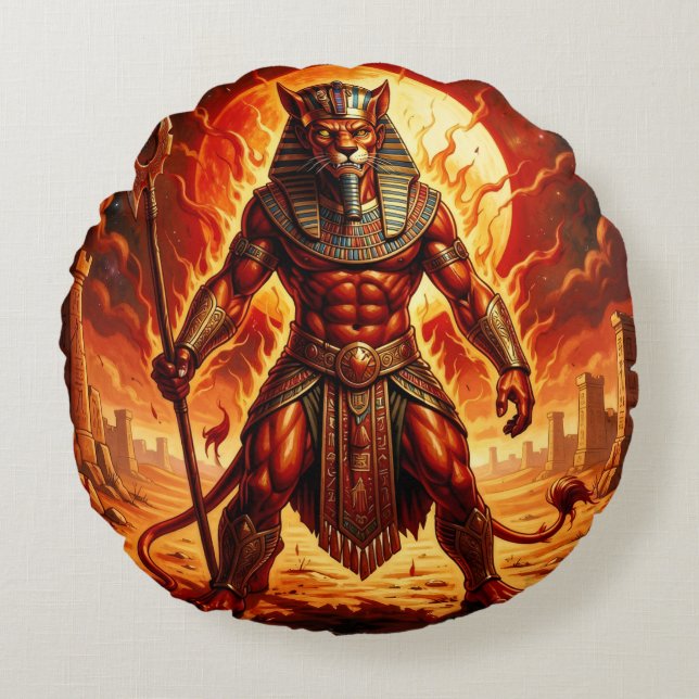 Sekhmet – Löwenköpfige Kriegsgöttin´1 Round Pillow (Front)