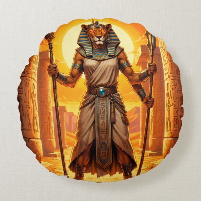 Sekhmet – Löwenköpfige Kriegsgöttin Round Pillow (Front)