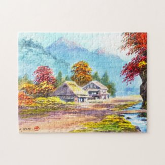 Seki K Country Farm by Stream in Autumn scenery Jigsaw Puzzle