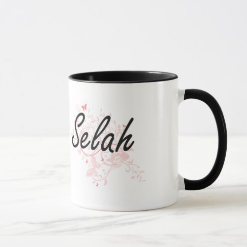 Selah Artistic Name Design with Butterflies Mug