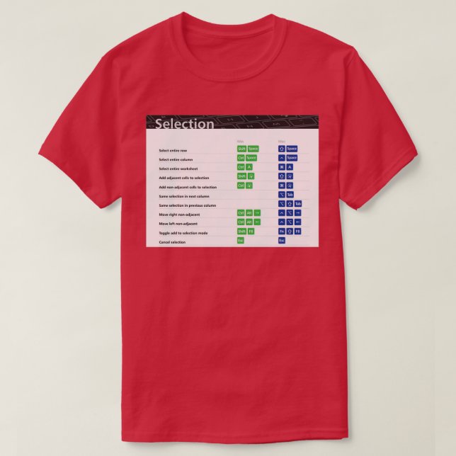 Selection Excel Keyboard Shortcuts Excel Shortcuts T-Shirt (Design Front)