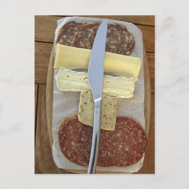 Selection of gourmet cheeses and cut meats postcard (Front)