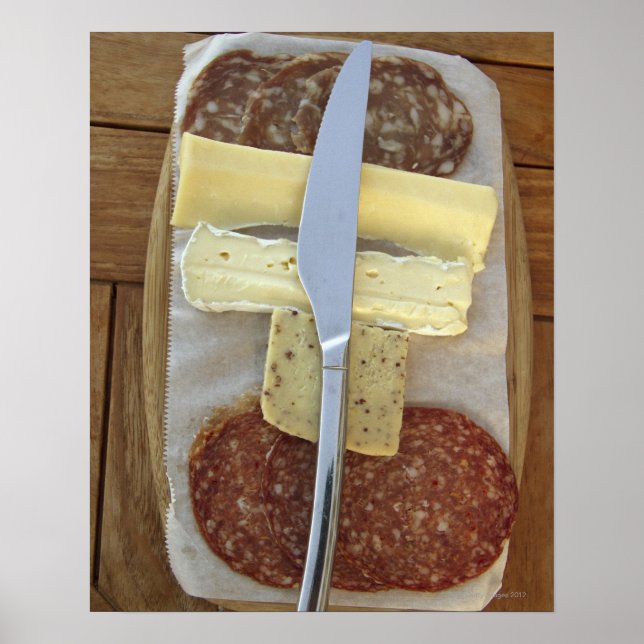 Selection of gourmet cheeses and cut meats poster (Front)