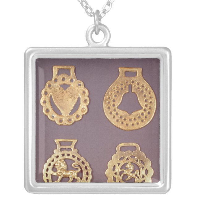 Selection of horse brasses silver plated necklace (Front)