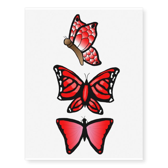 Selection of red butterfly temporary tattoos (Front)