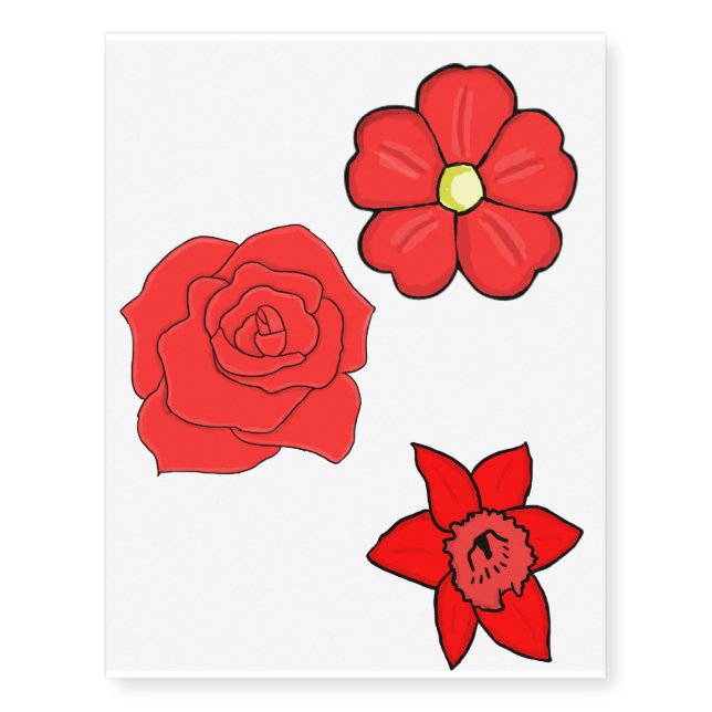 Selection of red flower temporary tattoos (Front)