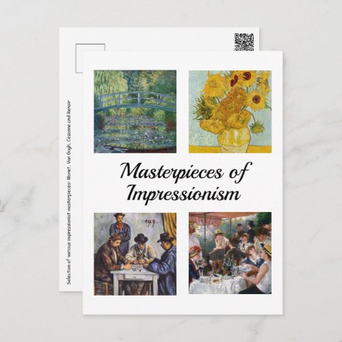 Selection of various impressionist masterpieces postcard