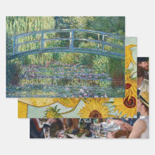 Selection of various impressionist masterpieces wrapping paper sheets