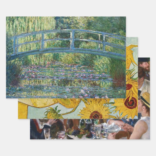 Selection of various impressionist masterpieces wrapping paper sheets (Set)