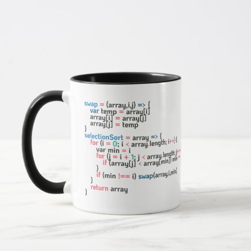 Selection Sort Programming Code Snippet Mug