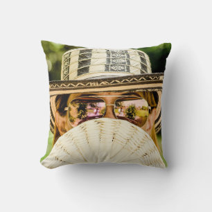 Selective focus photo of woman wearing aviator sun throw pillow