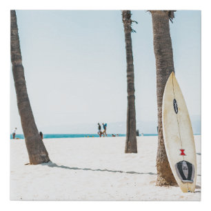 Selective focus photography of white surfboard faux canvas print