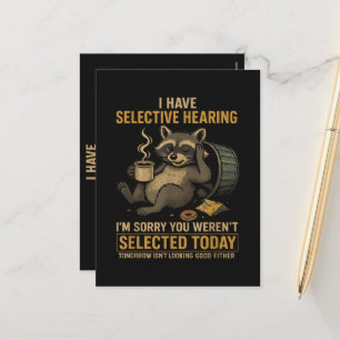 Selective Hearing Funny Raccoon Coffee Holiday Postcard