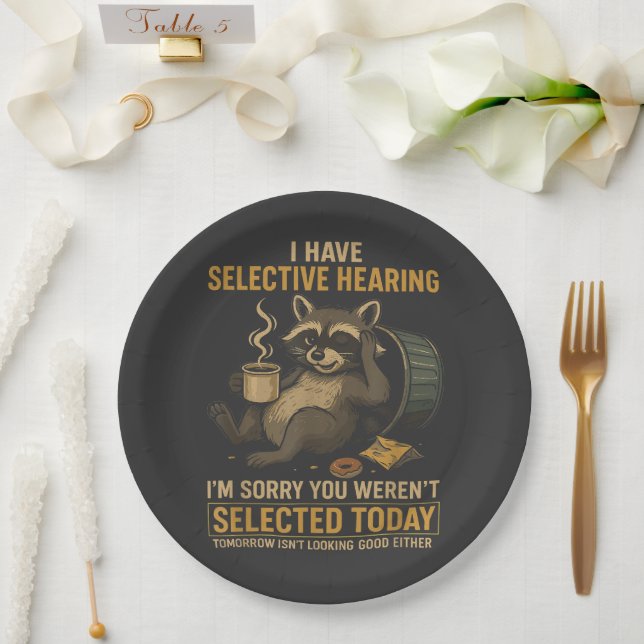 Selective Hearing Funny Raccoon Coffee Paper Plates (Wedding)